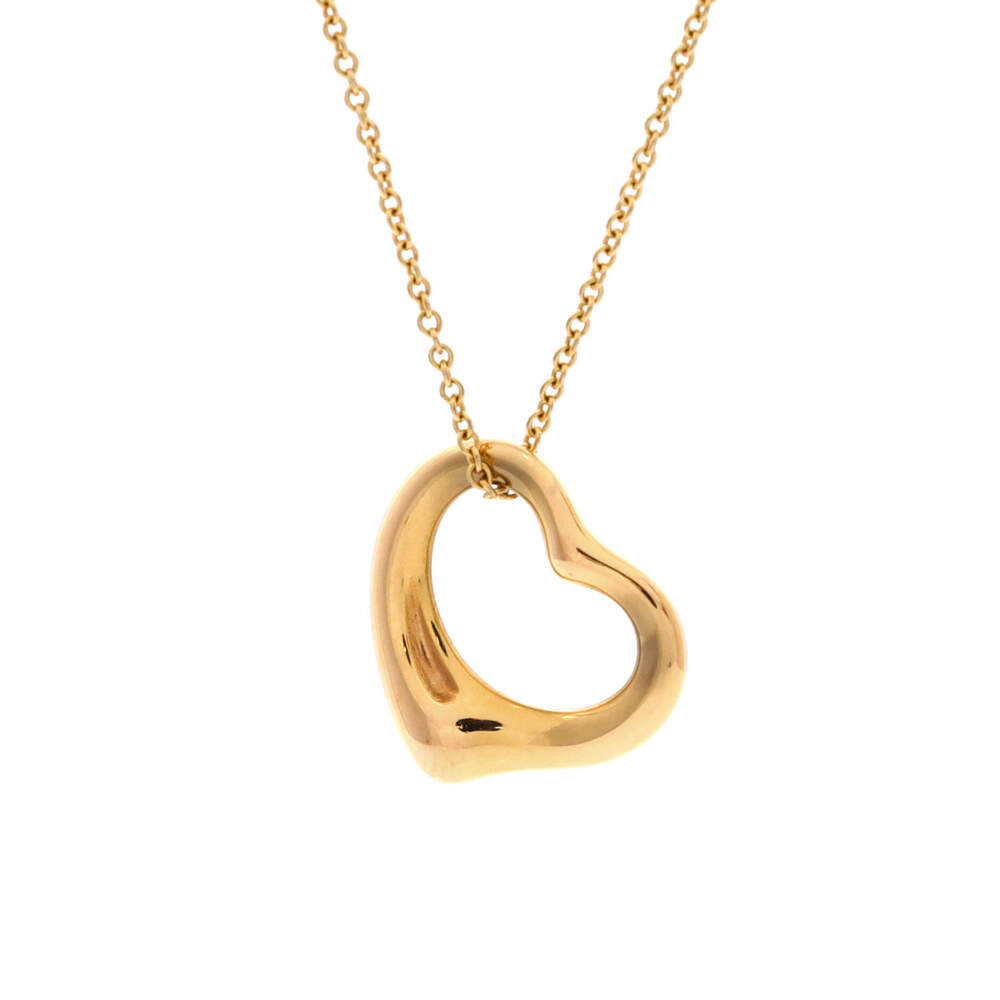 Tiffany & Co. 16mm Elsa Peretti Open Heart Pendant Necklace 18K Yellow Gold